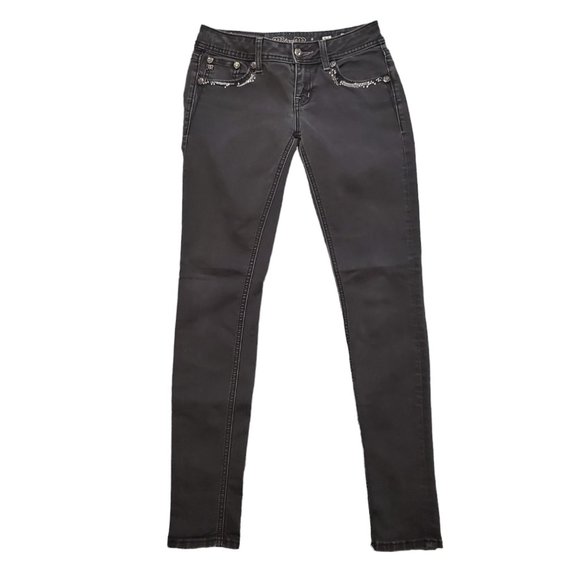 Miss Me JE5764GR Skinny 26 (M 26x30 7" Low Rise) Black *Missing Button* Jeans A9 - Picture 1 of 13
